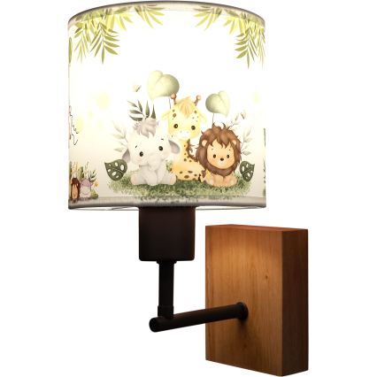 Brilagi - Kinderwandlamp BOBO WOOD 1xE27/25W/230V eiken/zwart/wit/groen/jungle