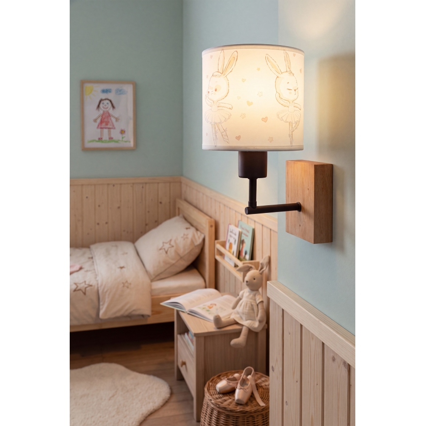 Brilagi - Wandlamp voor kinderen BOBO WOOD 1xE27/25W/230V eiken/zwart/wit/konijntjes
