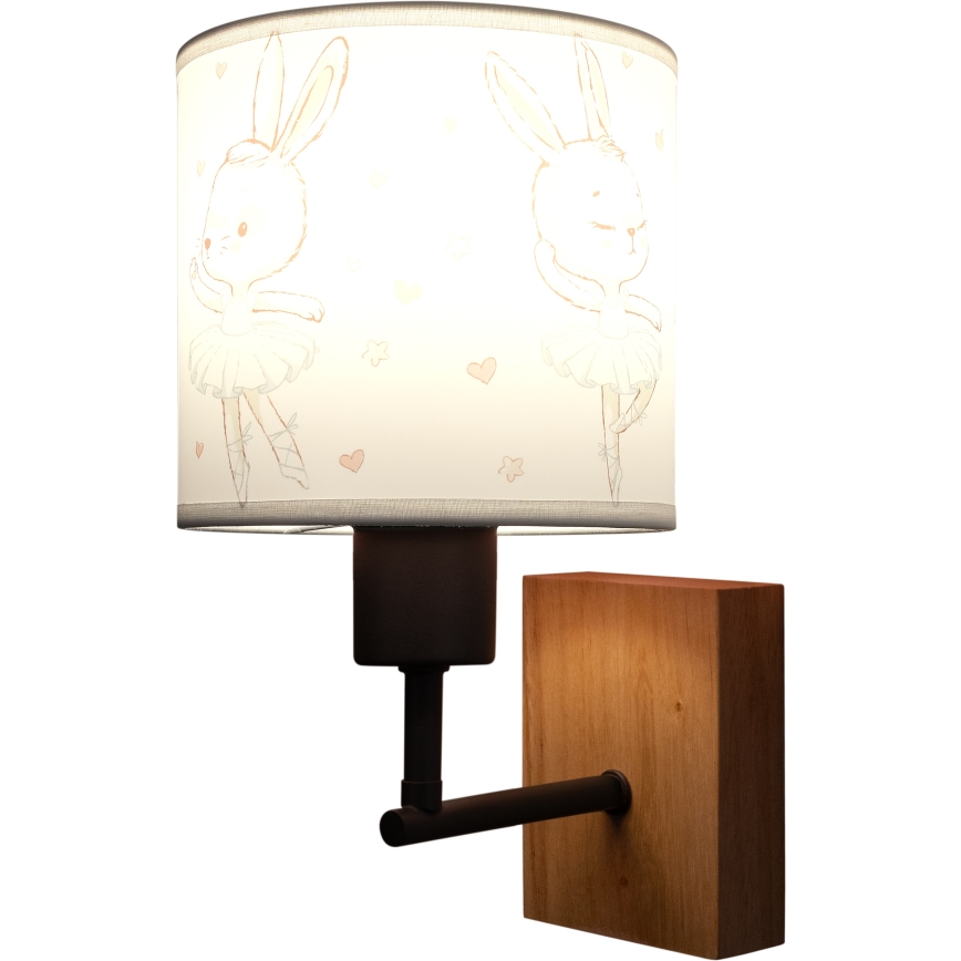 Brilagi - Wandlamp voor kinderen BOBO WOOD 1xE27/25W/230V eiken/zwart/wit/konijntjes