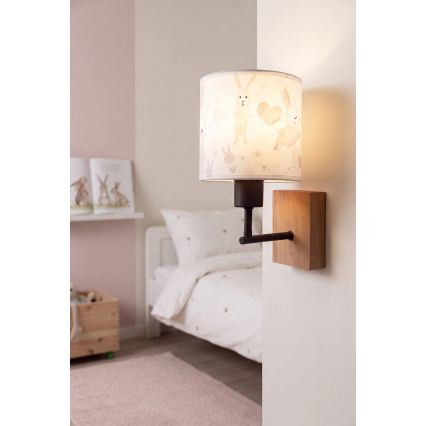 Brilagi - Kinderwandlamp BOBO WOOD 1xE27/25W/230V eiken/zwart/wit/konijntjes