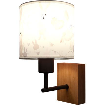 Brilagi - Kinderwandlamp BOBO WOOD 1xE27/25W/230V eiken/zwart/wit/konijntjes