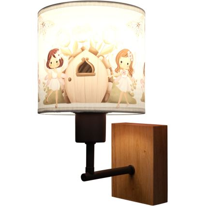 Brilagi - Kinderwandlamp BOBO WOOD 1xE27/25W/230V eik/zwart/wit/roze/feeën