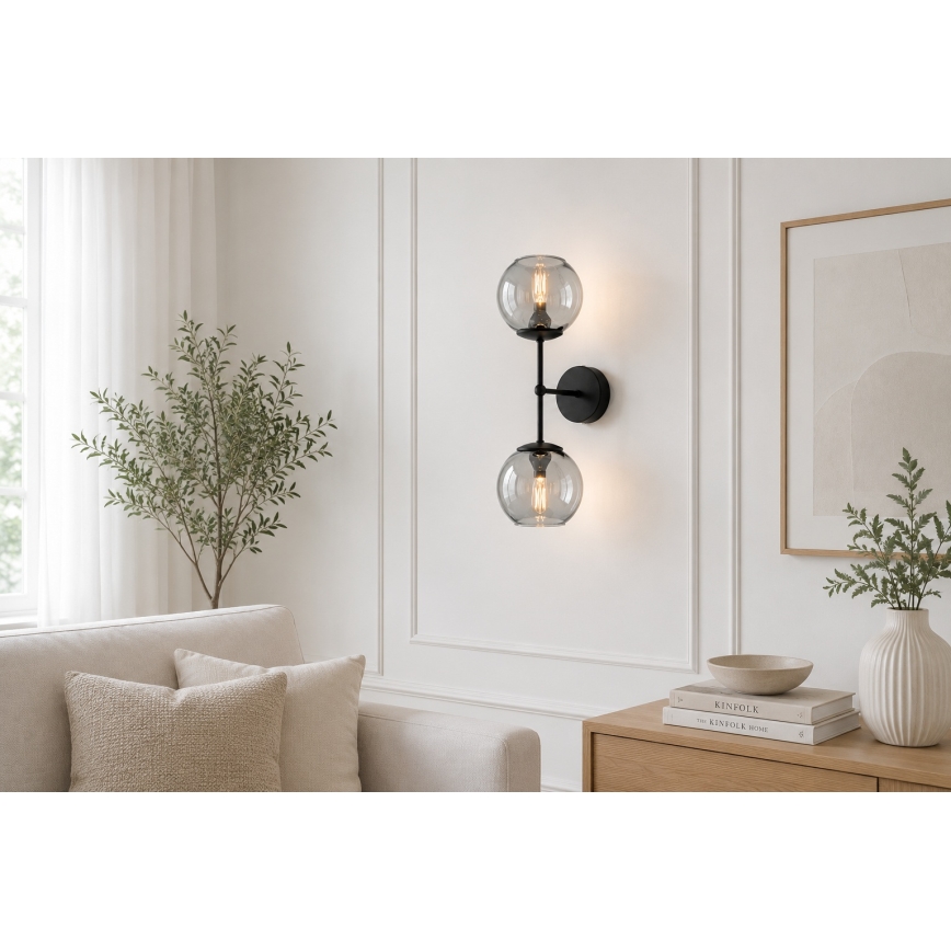 Brilagi - Wandlamp DIOR 2xE27/60W/230V zwart/rookgrijs