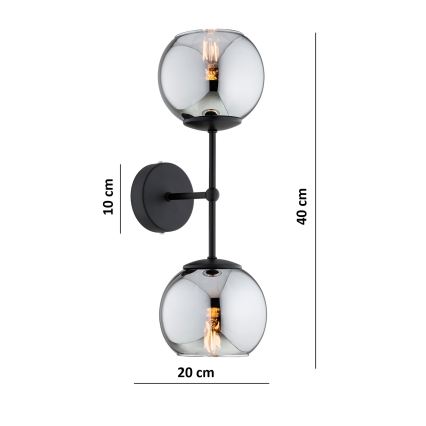Brilagi - Wandlamp DIOR 2xE27/60W/230V zwart/rookgrijs