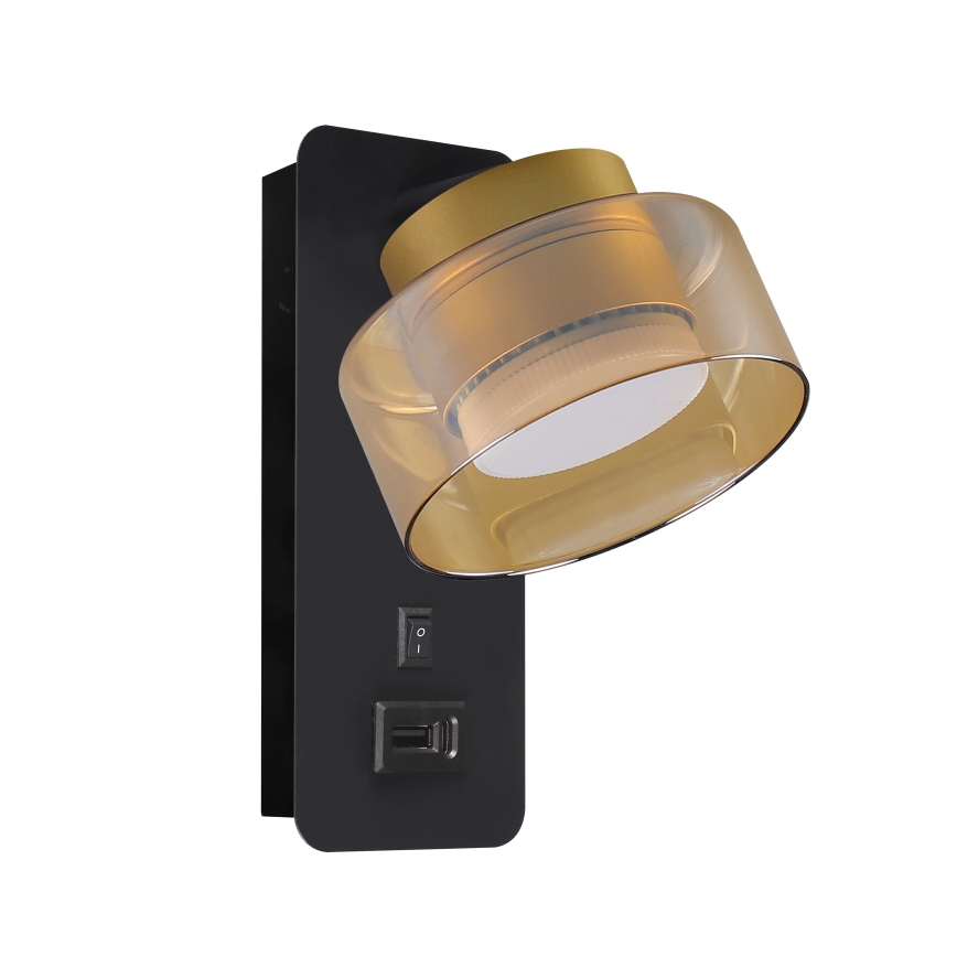 Brilagi - Wandlamp met USB-poort AURA LUX 1xGX53/30W/230V zwart/goud