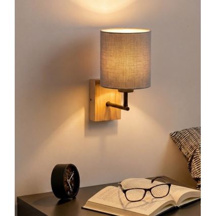 Brilagi - Wandlamp NUBILA WOOD 1xE27/25W/230V eik/zwart/lichtgrijs