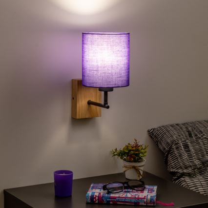 Brilagi - Wandlamp NUBILA WOOD 1xE27/25W/230V eiken/paars