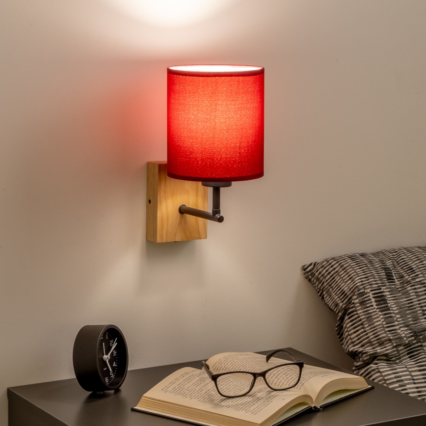 Brilagi - Wandlamp NUBILA WOOD 1xE27/25W/230V eiken/Pompejaanse rood