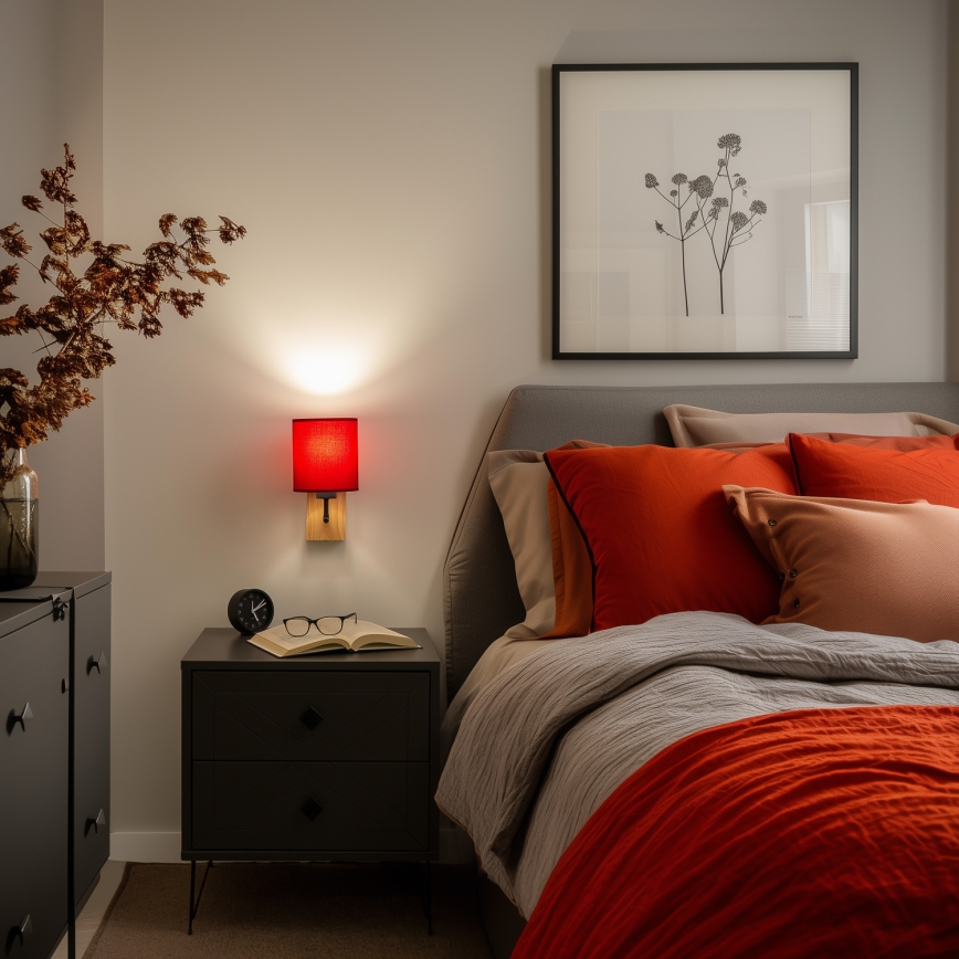 Brilagi - Wandlamp NUBILA WOOD 1xE27/25W/230V eiken/Pompejaanse rood