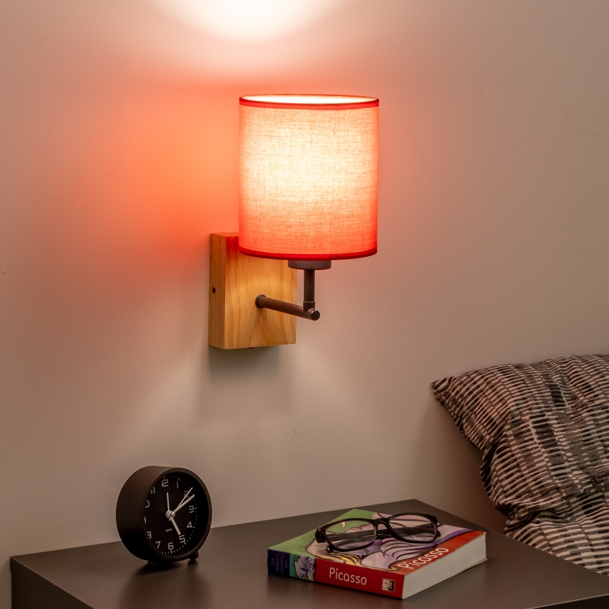 Brilagi - Wandlamp NUBILA WOOD 1xE27/25W/230V eiken/rood