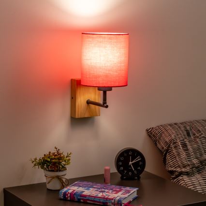Brilagi - Wandlamp NUBILA WOOD 1xE27/25W/230V eiken/roze