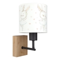Brilagi - Wandlamp voor kinderen BOBO WOOD 1xE27/25W/230V eiken/zwart/wit/konijntjes