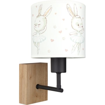 Brilagi - Wandlamp voor kinderen BOBO WOOD 1xE27/25W/230V eiken/zwart/wit/konijntjes