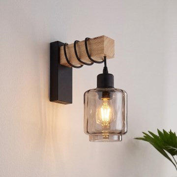 Brilagi - Wandlamp WOOD GLASS 1xE27/60W/230V dennen/zwart/rookbeige