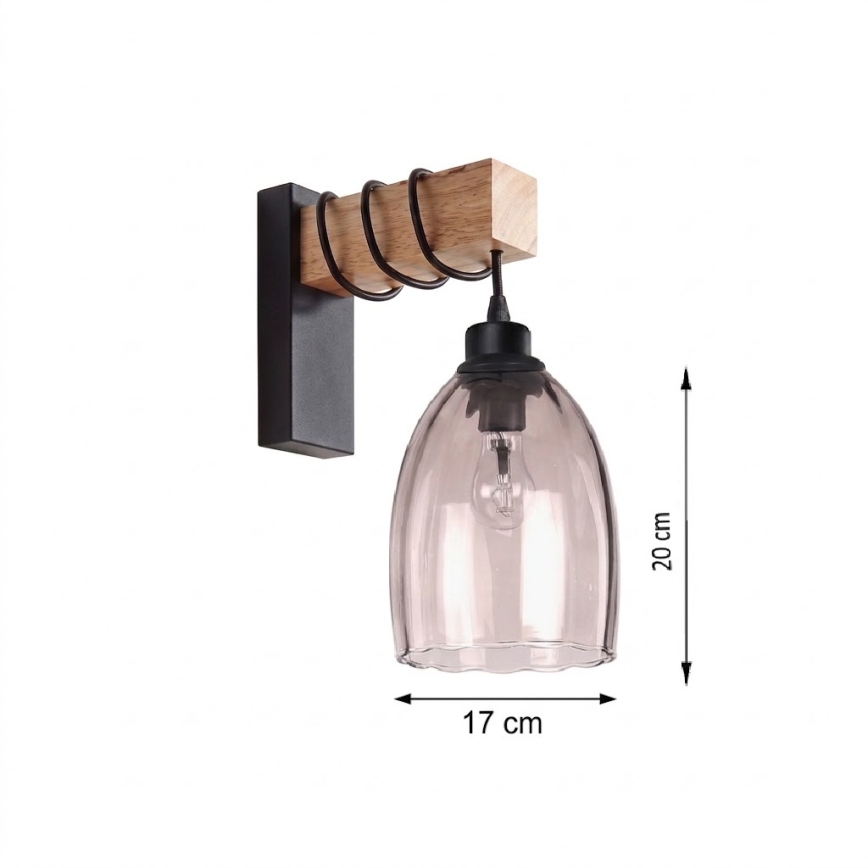 Brilagi - Wandlamp WOOD GLASS 1xE27/60W/230V grenen/zwart/rookbeige