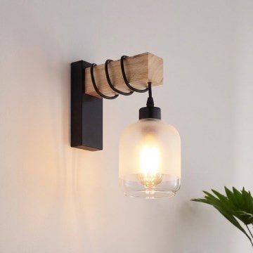 Brilagi - Wandlamp WOOD GLASS 1xE27/60W/230V dennen/zwart/wit