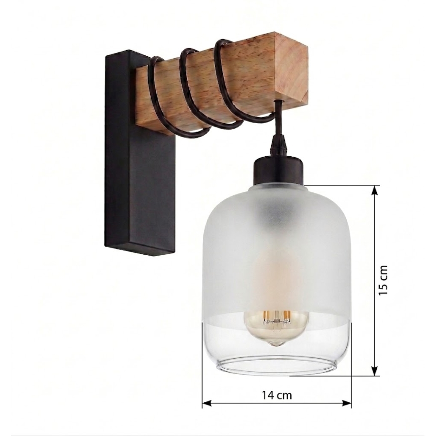 Brilagi - Wandlamp WOOD GLASS 1xE27/60W/230V dennen/zwart/wit