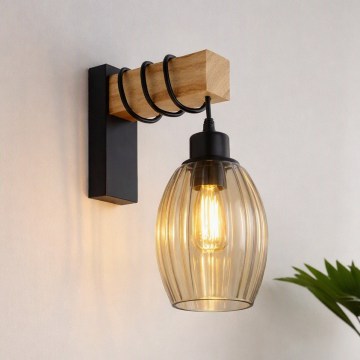 Brilagi - Wandlamp WOOD GLASS 1xE27/60W/230V dennenhout/zwart/rookbeige