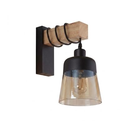 Brilagi - Wandlamp WOOD GLASS 1xE27/60W/230V grenen/zwart/rookbruin