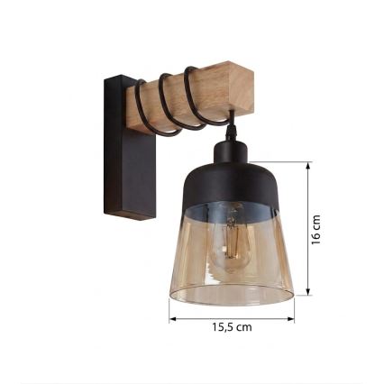 Brilagi - Wandlamp WOOD GLASS 1xE27/60W/230V grenen/zwart/rookbruin