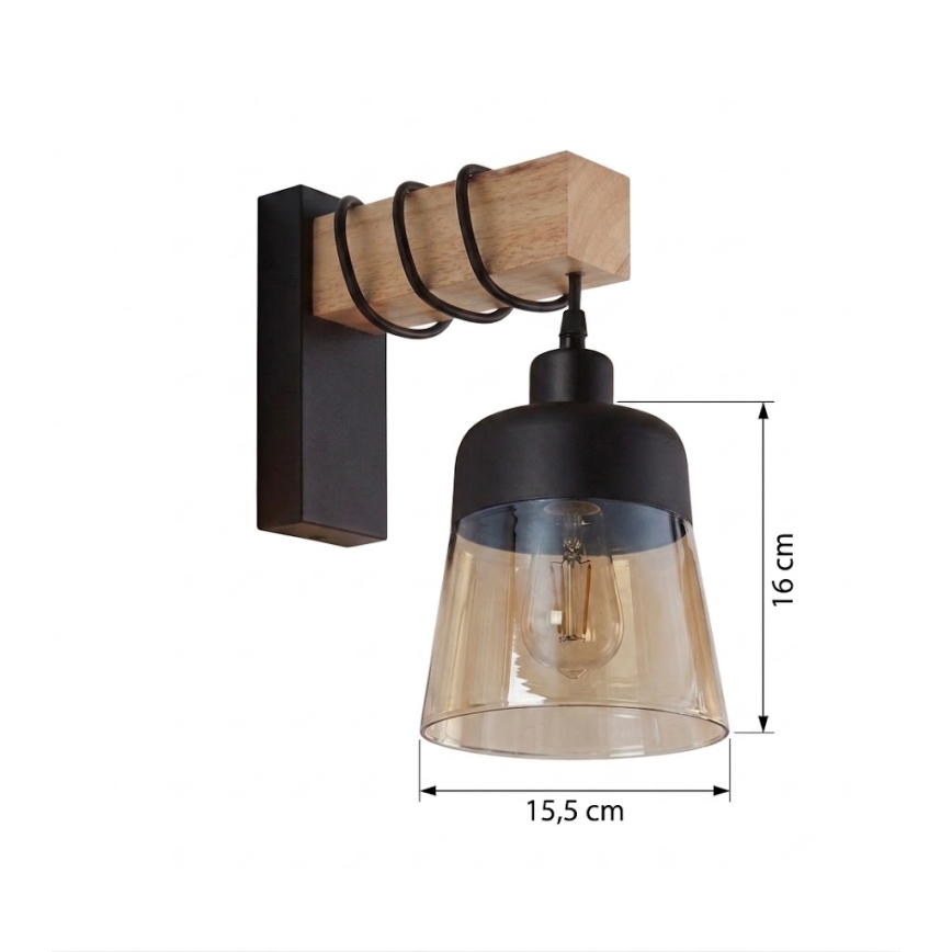 Brilagi - Wandlamp WOOD GLASS 1xE27/60W/230V grenen/zwart/rookbruin