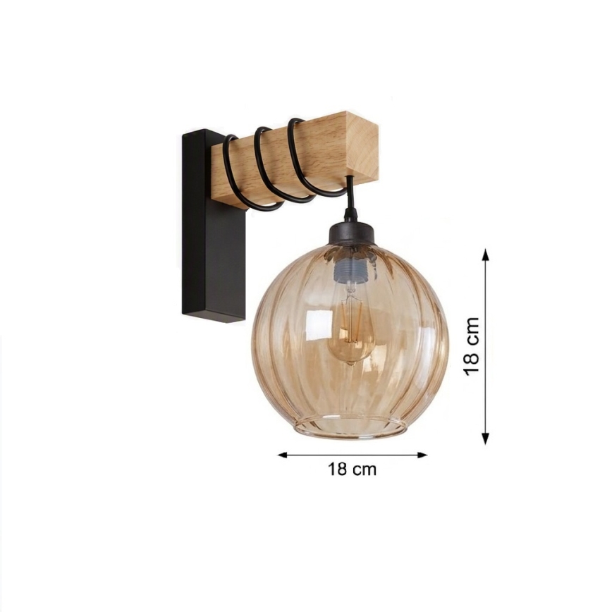 Brilagi - Wandlamp WOOD GLASS 1xE27/60W/230V grenen/zwart/rookbruin