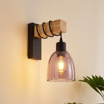 Brilagi - Wandlamp WOOD GLASS 1xE27/60W/230V grenen/zwart/rookbeige