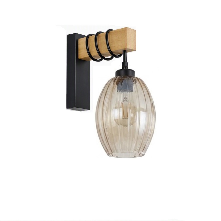 Brilagi - Wandlamp WOOD GLASS 1xE27/60W/230V dennenhout/zwart/rookbeige