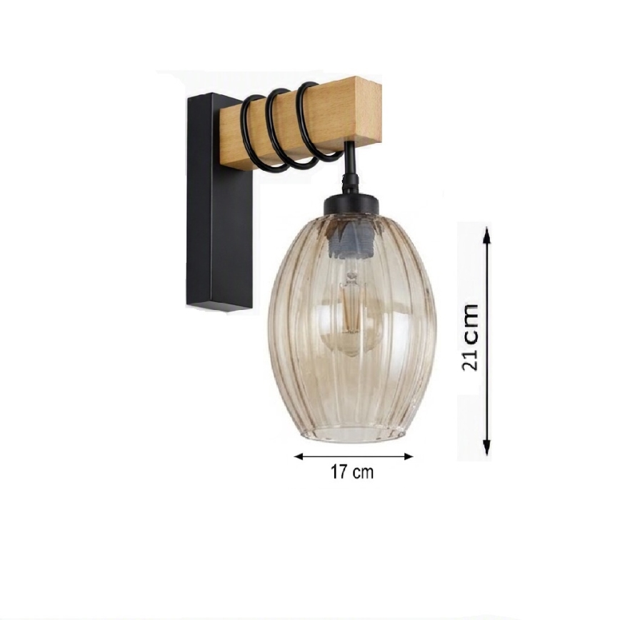 Brilagi - Wandlamp WOOD GLASS 1xE27/60W/230V dennenhout/zwart/rookbeige