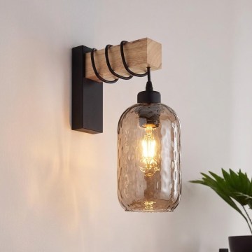 Brilagi - Wandlamp WOOD GLASS 1xE27/60W/230V grenen/zwart/rookbruin