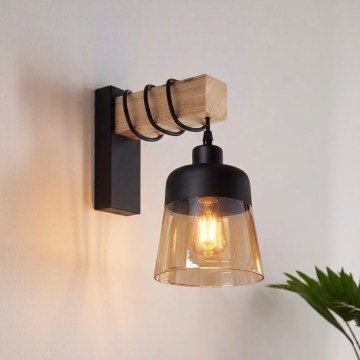 Brilagi - Wandlamp WOOD GLASS 1xE27/60W/230V grenen/zwart/rookbruin