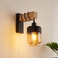 Brilagi - Wandlamp WOOD GLASS 1xE27/60W/230V grenen/zwart/rookbruin