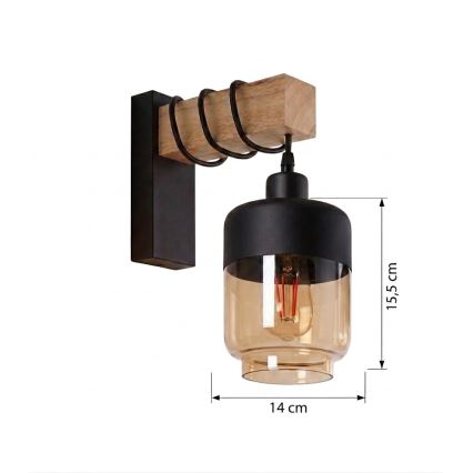 BRILAGI - Wandlamp WOOD GLASS 1xE27/60W/230V grenen/zwart/rookbruin