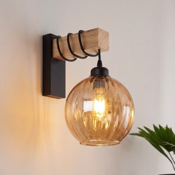 Brilagi - Wandlamp WOOD GLASS 1xE27/60W/230V grenen/zwart/rookbruin