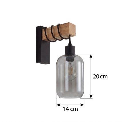 BRILAGI - Wandlamp WOOD GLASS 1xE27/60W/230V dennenhout/zwart/rookgrijs