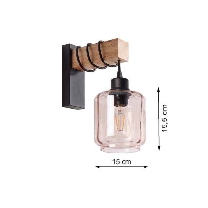 Brilagi - Wandlamp WOOD GLASS 1xE27/60W/230V dennen/zwart/rookbeige