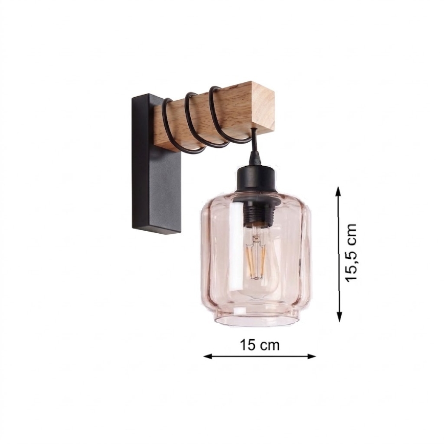 Brilagi - Wandlamp WOOD GLASS 1xE27/60W/230V dennen/zwart/rookbeige