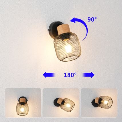 Brilagi - Wandspot BASKLITE 1xE27/15W/230V hout/zwart