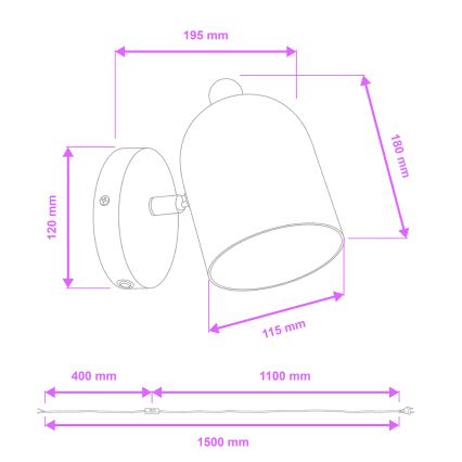 Brilagi - Wandspot GALLION 1xE27/15W/230V beige