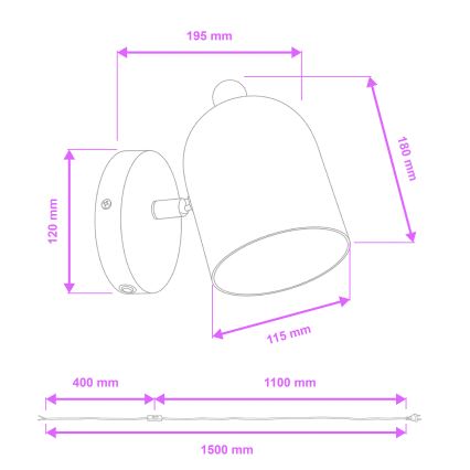 Brilagi - Wandspot GALLION 1xE27/15W/230V zwart