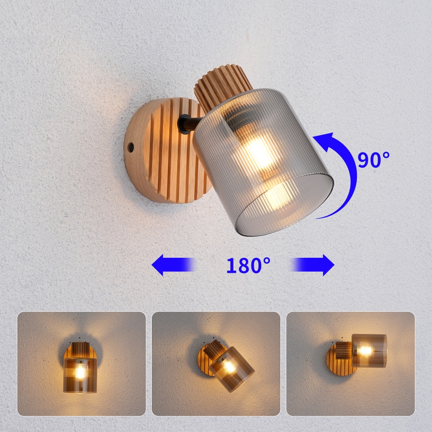 Brilagi - Wandspot HYGGE 1xE14/15W/230V hout/gerookt glas