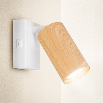 Brilagi - Wandspot met schakelaar SELE 1xGU10/30W/230V wit/eiken decor