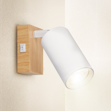 Brilagi - Wandspot met schakelaar SELE 1xGU10/30W/230V wit/eiken decor