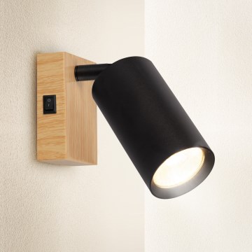 Brilagi - Wandspot met schakelaar SELE 1xGU10/30W/230V zwart/eikendecor