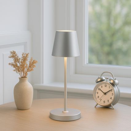 Brilliant - LED dimbare oplaadbare tafellamp met aanraakbediening voor buiten ELORA LED/2,5W/5V 2700K 2600 mAh IP44 zilver