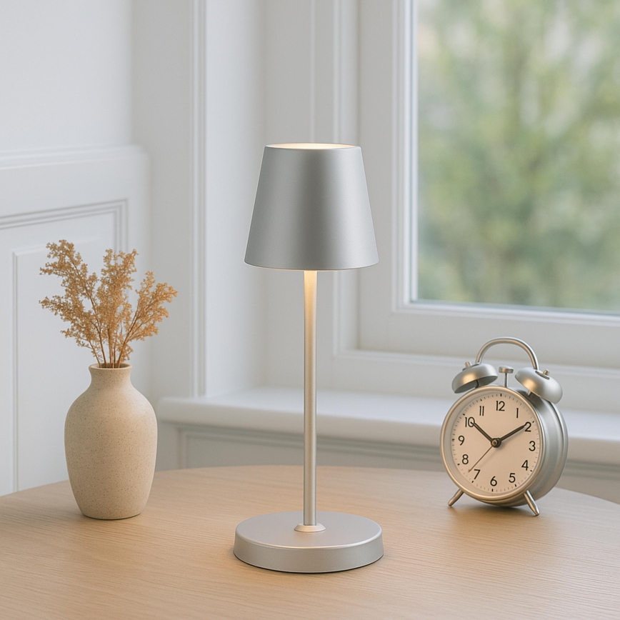 Brilliant - LED dimbare oplaadbare tafellamp met aanraakbediening voor buiten ELORA LED/2,5W/5V 2700K 2600 mAh IP44 zilver
