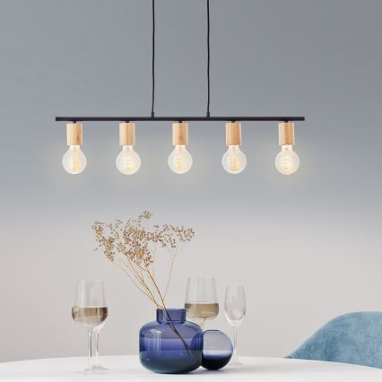 Brilliant - Hanglamp aan kabel KERRY 5xE27/40W/230V zwart/bamboe