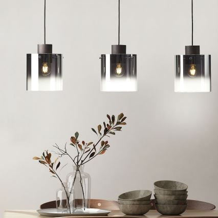 Brilliant - Kroonluchter aan kabel BETH 3xE27/60W/230V zwart/gerookt glas