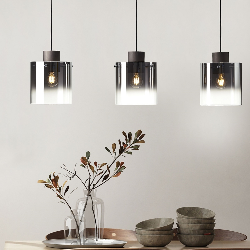 Brilliant - Kroonluchter aan kabel BETH 3xE27/60W/230V zwart/gerookt glas