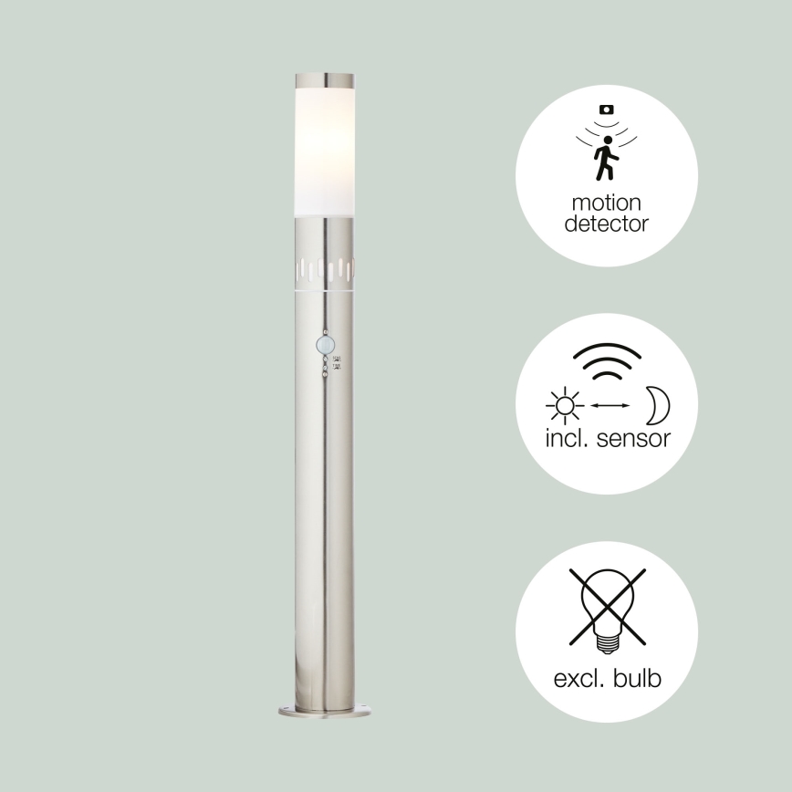 Brilliant - LED Buitenlamp met een sensor LEIGH LED/0,9W/230V + 1xE27/11W 80 cm IP44 glanzend chroom